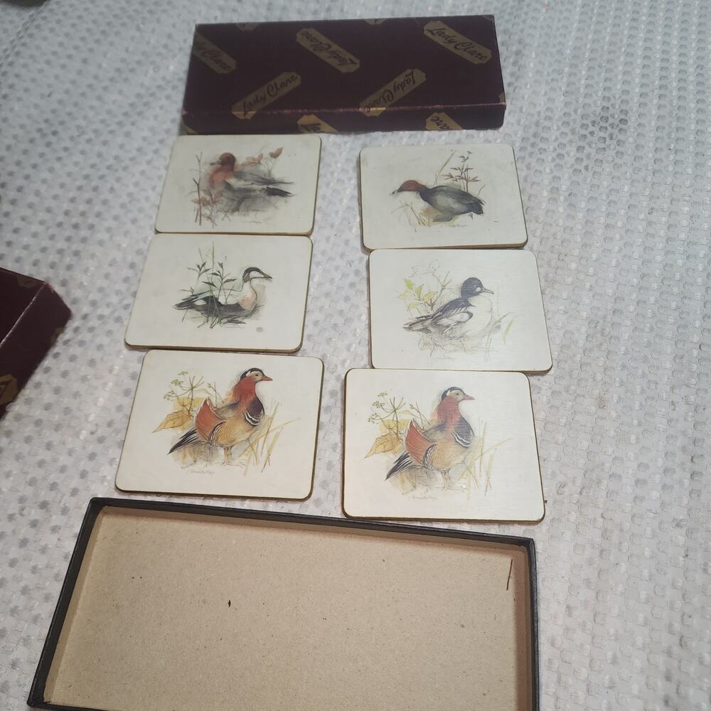 LADY CLARE EUC SET OF 6 BIRDS DESIGN COASTER SET IN BOX